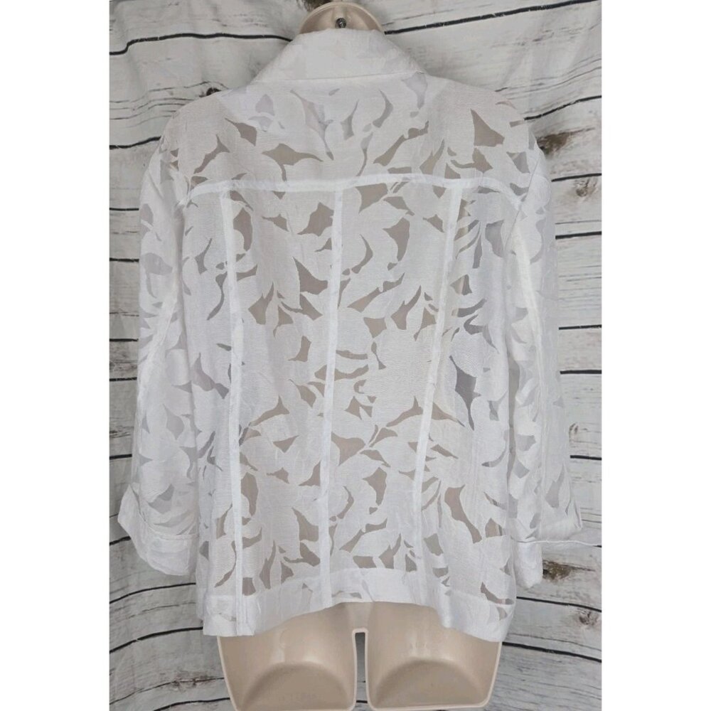Clara Sun Woo White Floral Burnout Jacket XL Lagenlook Artsy Womens Button - Picture 5 of 7